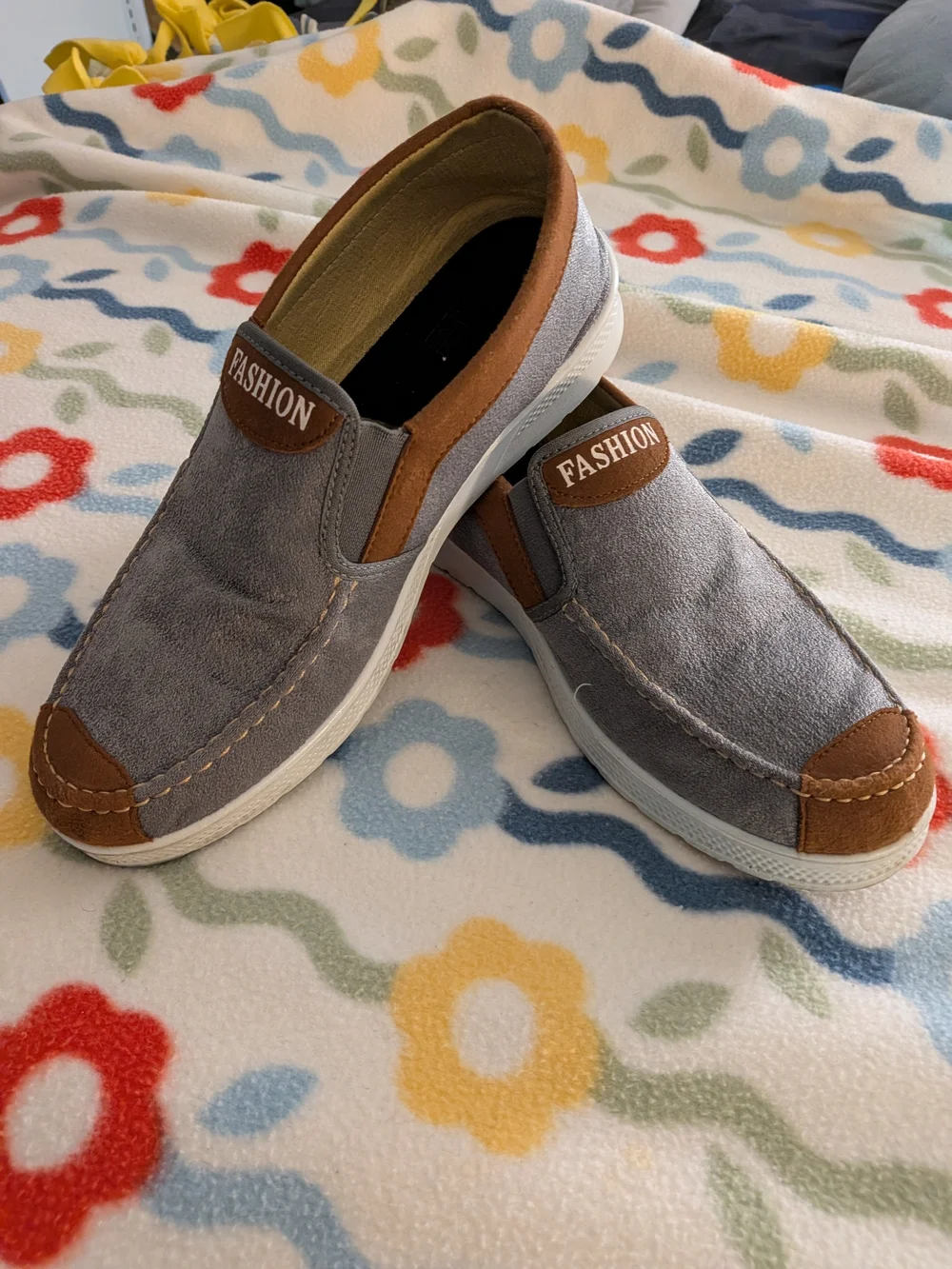 Men's Grey and Brown Slip-On Casual Shoes